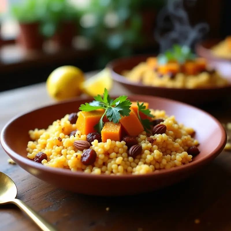 Couscous Marroquí con Calabaza y Pasas: Plato Festivo con Ras el Hanout