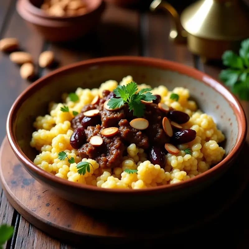 Couscous de Coliflor con Cordero y Dátiles: Receta Marocí Alta en Proteína y Sin Gluten