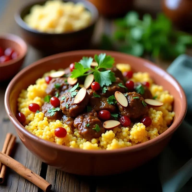 Couscous de Coliflor con Cordero y Pasas: Receta Marroquí Keto y Alta en Proteínas