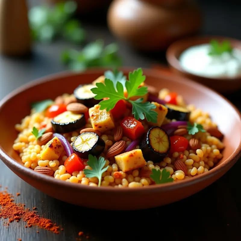 Couscous de Coliflor con Verduras Asadas y Harissa: Receta Magrebí Keto y Sin Gluten