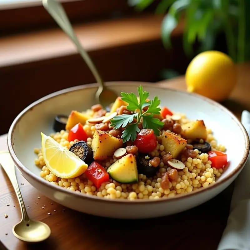 Couscous de Coliflor con Vegetales Asados y Ras el Hanout: Receta Marroquí Keto y Vegana