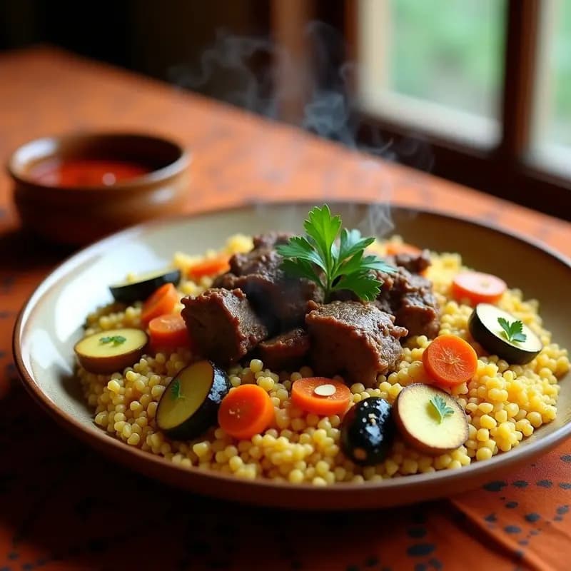 Couscous con Cordero y Verduras al Vapor: Receta Magrebí con Salsa de Harissa