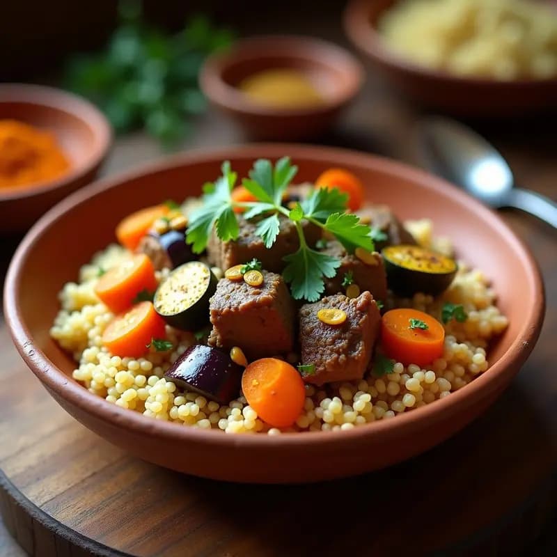 Couscous Marroquí con Cordero y Verduras al Vapor: Plato Norteafricano en una Sola Olla