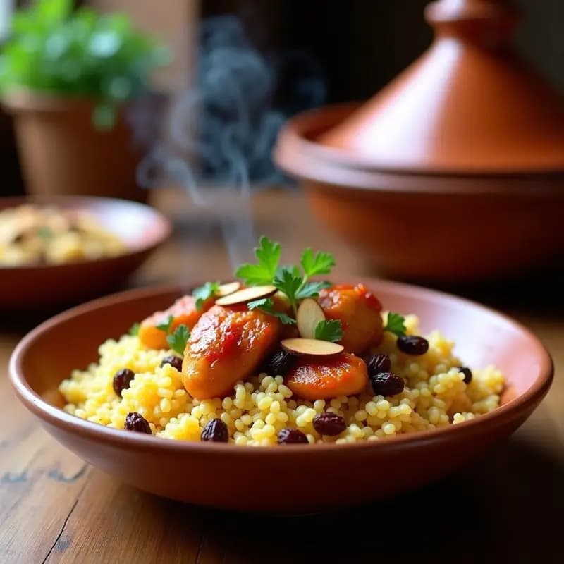 Couscous de Espelta con Pollo al Harissa y Pasas: Receta Marroquí en una sola Olla
