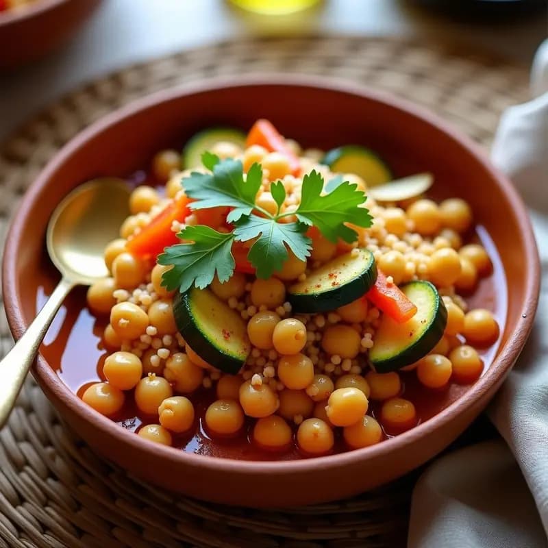 Couscous de Garbanzos y Calabacín con Harissa: Receta Magrebí Vegana y Picante