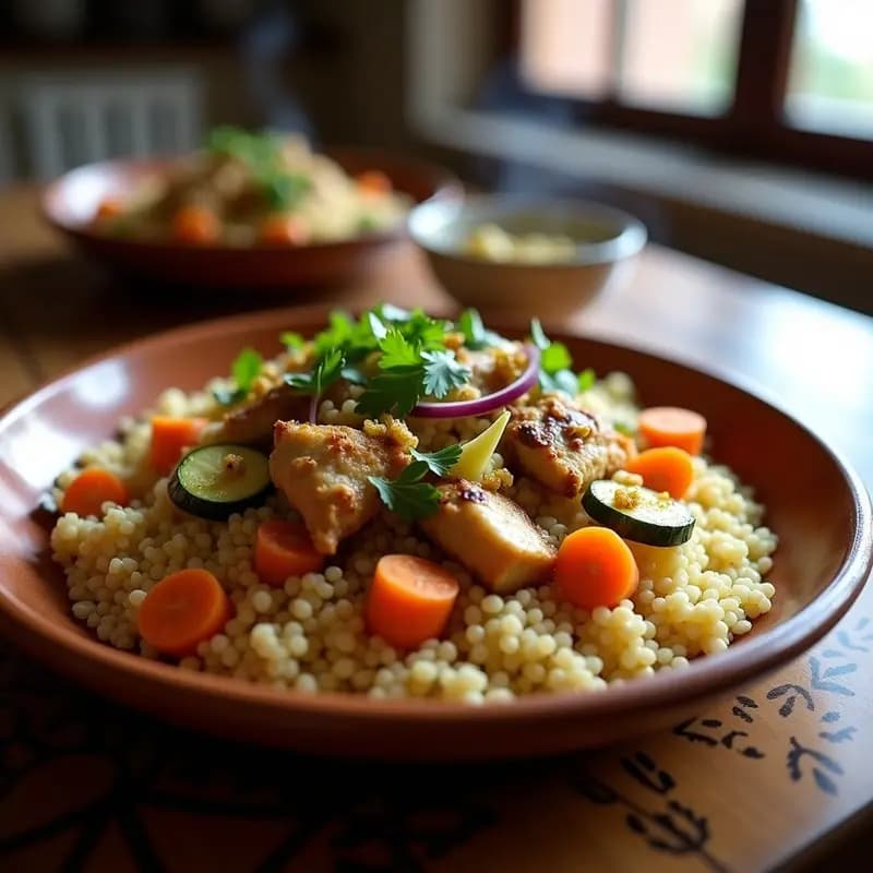 Couscous Marroquí con Pollo y Verduras: Receta en Olla Superpuesta con Dos Capas de Aromas