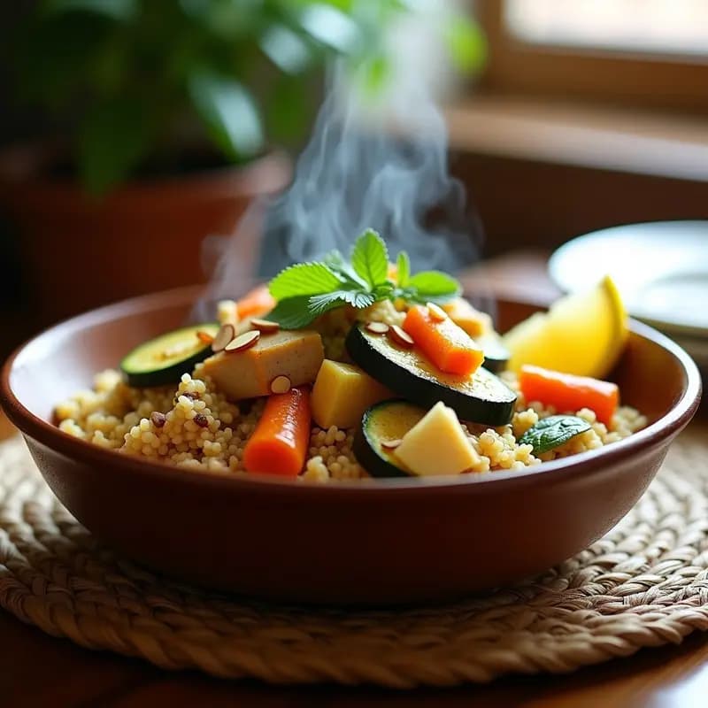 Couscous Marroquí con Pollo y Verduras al Vapor: Plato Completo y Aromático