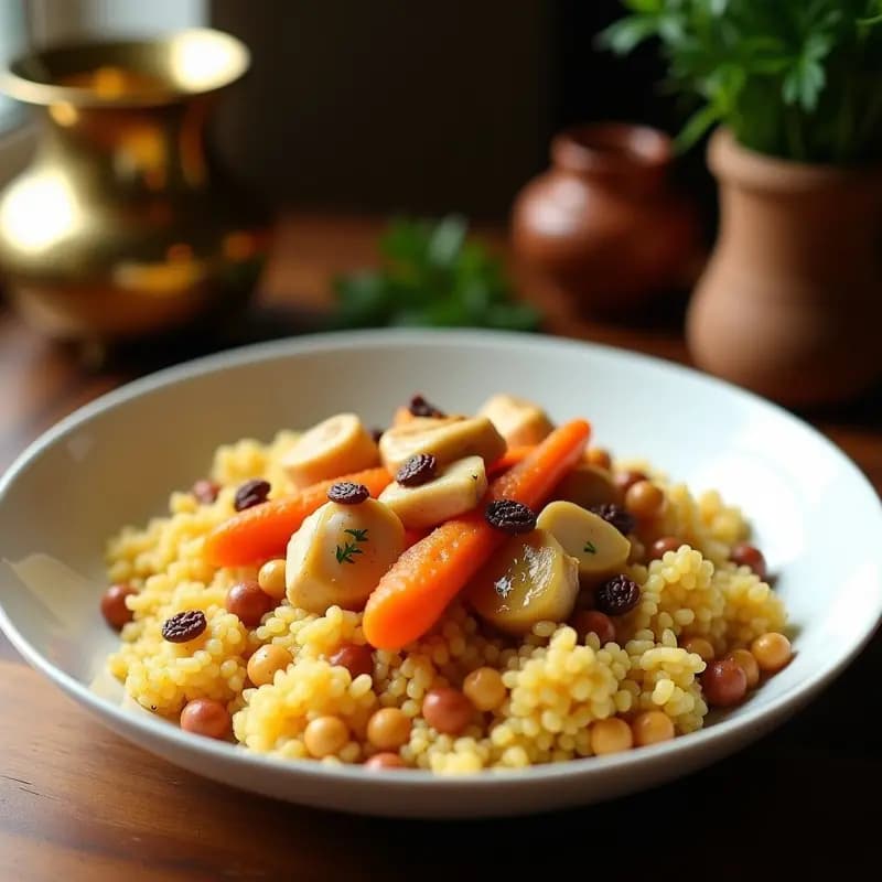 Couscous Marocí con Pollo, Zanahorias y Garbanzos: Receta Tradicional al Vapor