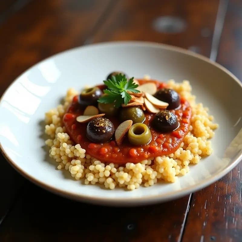 Couscous de Mijo con Caldillo de Berenjena y Aceitunas: Receta Marroquí Keto y Sin Gluten