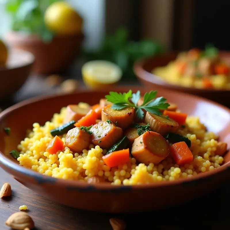 Couscous con Pollo al Ras el Hanout: Plato Marroquí Especiado y Aromático