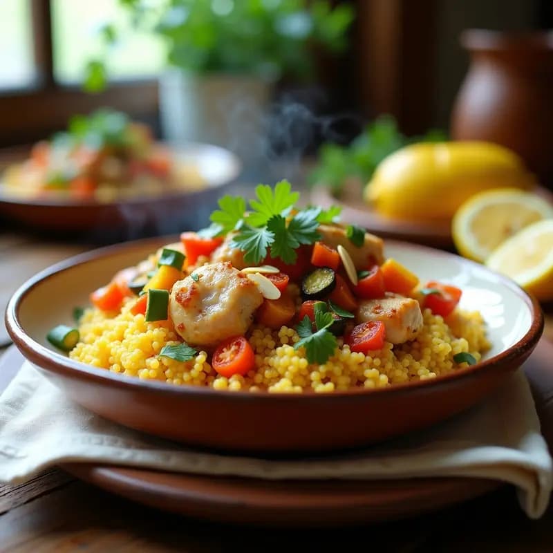 Couscous con Pollo y Verduras al Vapor: Receta Norteafricana Ligera y Nutritiva