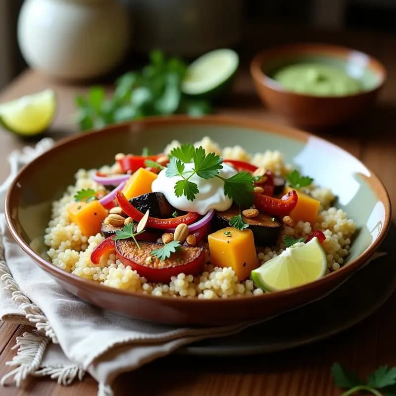 Couscous de Quinoa con Verduras Asadas y Salsa de Lima: Receta Magrebí Vegana en 30 Minutos
