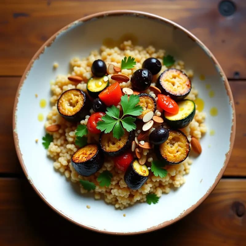 Couscous de Quinoa con Verduras Asadas y Aceitunas Negras: Receta Marroquí Keto en 25 Minutos