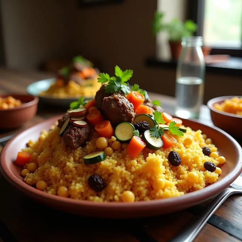 Couscous Real Marroquí con Cordero y Verduras: Receta Festiva con Garbanzos y Canela