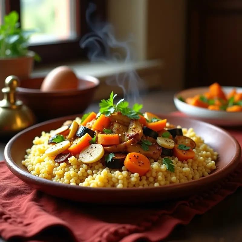Couscous Real con Verduras y Pollo: plato Magrebí de Fiesta en 1 Hora