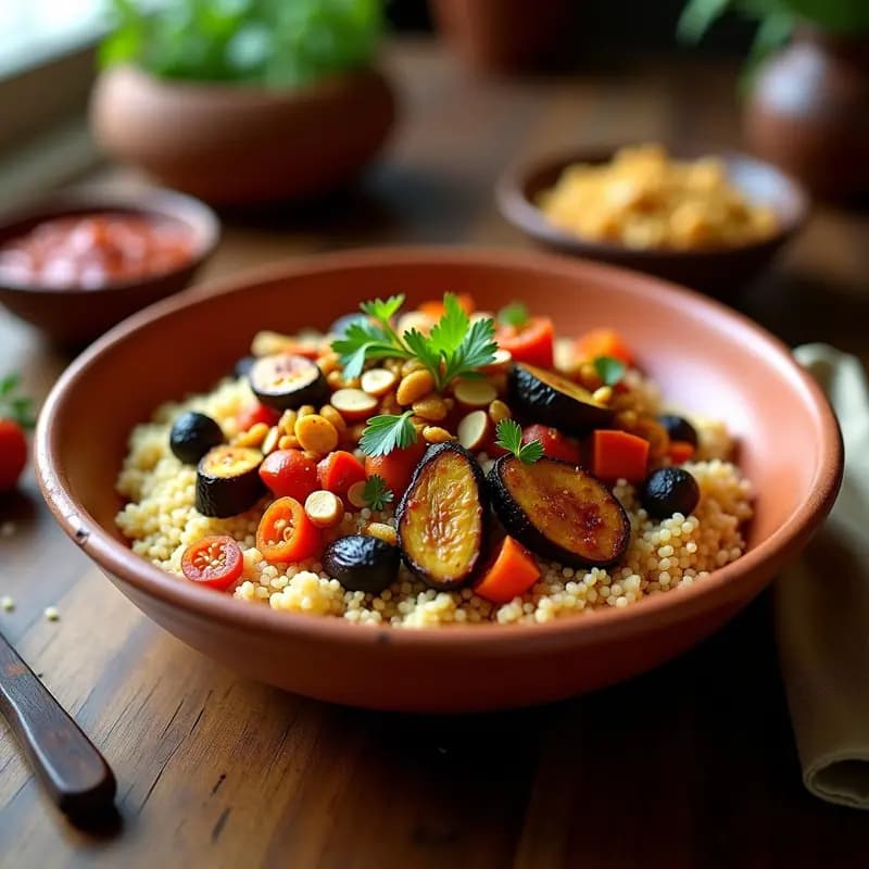 Couscous de sémola Integral con Verduras Asadas y Harissa Casera: Receta Marroquí Ligera y Sin Lácteos