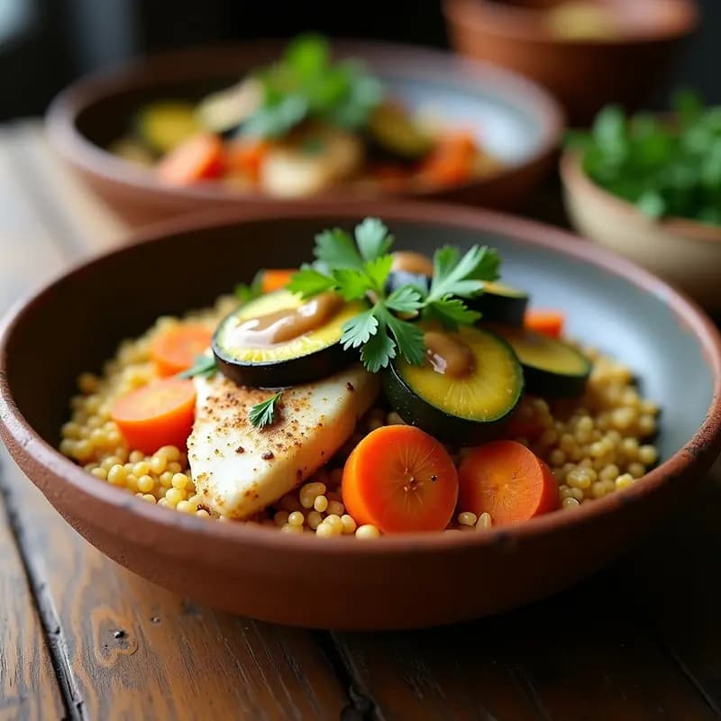 Cousse-Cousse Senegales con Merluza y Verduras: Receta Africana Alta en Proteína