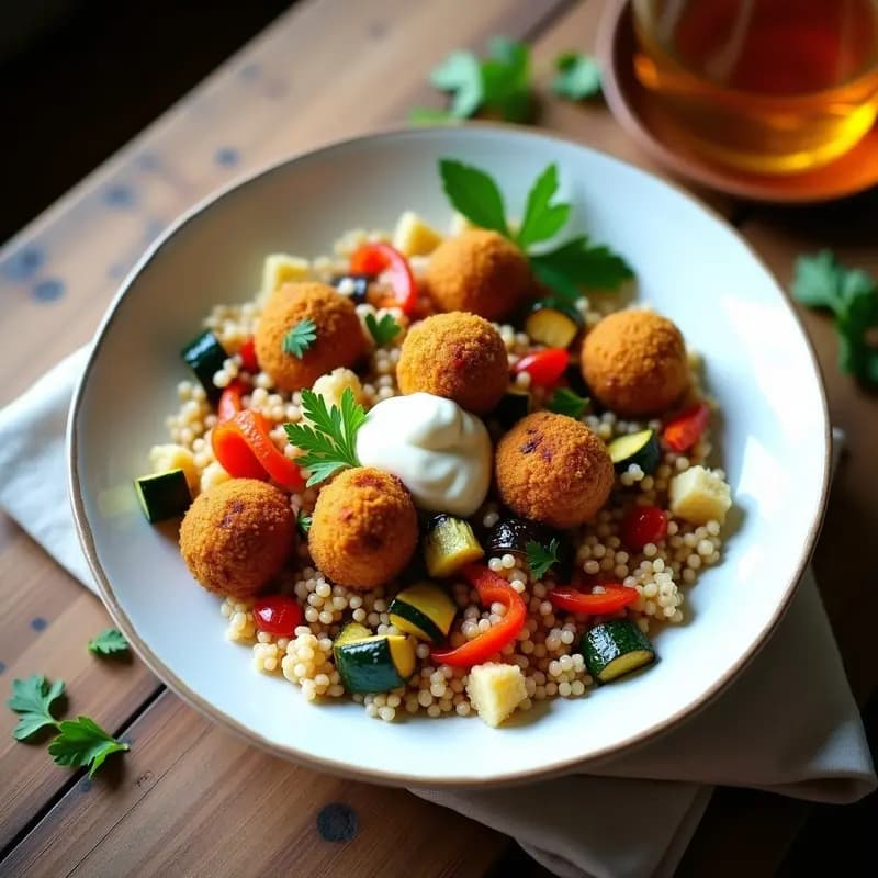 Couscous con Verduras Asadas y Falafel Crujiente: Receta Mediterránea Vegana