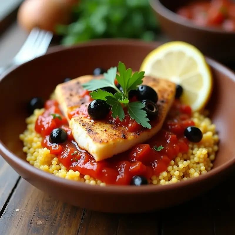 Cousse-Cousse de Merluza con Salsa de Tomate y Aceitunas: Receta Senegalés en Olla