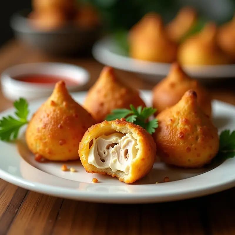 Coxinha de Frango Brasilera con Pollo y Crema de Mandioca: Croqueta Crujiente con Relleno Cremoso