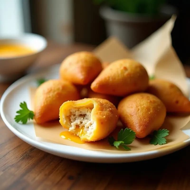 Coxinha de Frangobrasileña con Pollo Desmenuzado y Queso Catupiry: Aperitivo Crujiente y Adictivo