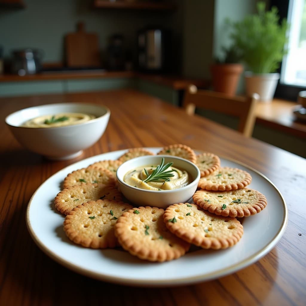 Crackers de Semillas de Lino y Romero con Hummus de Habas: Snack Mediterráneo Sin Horno