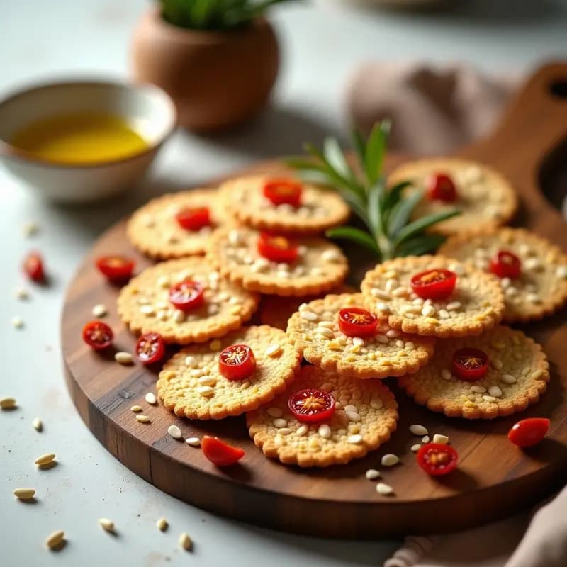 Crackers de Semillas de Lino y Ajonjolí con Tomate Seco: Aperitivo Crujiente Sin Gluten