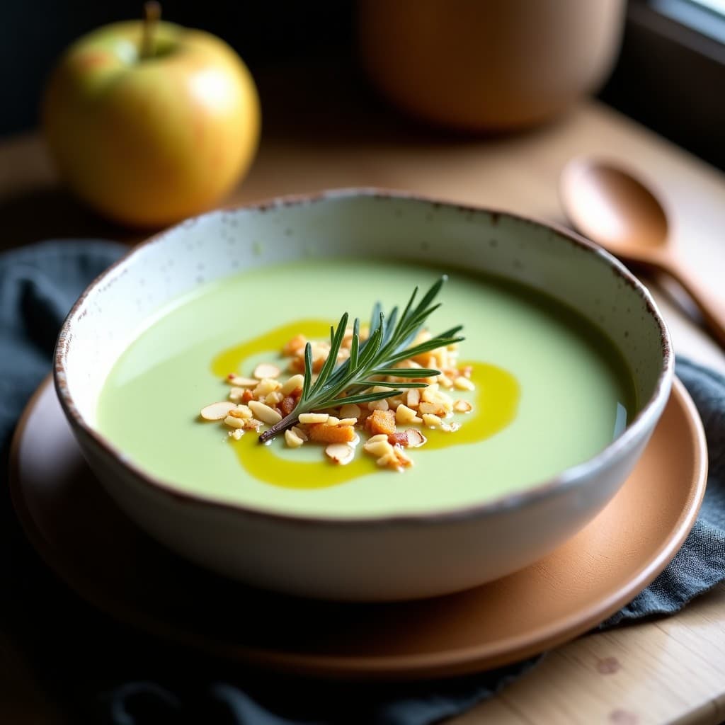 Crema de Apio y Manzana con Crujiente de Almendras: Receta Francesa Vegana en Thermomix