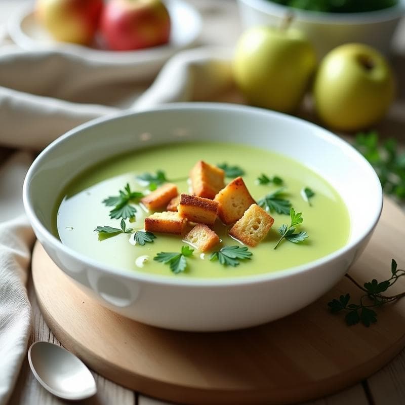 Crema de Apio y Manzana con Crutones de Centeno: Receta Francesa Sin Lactosa
