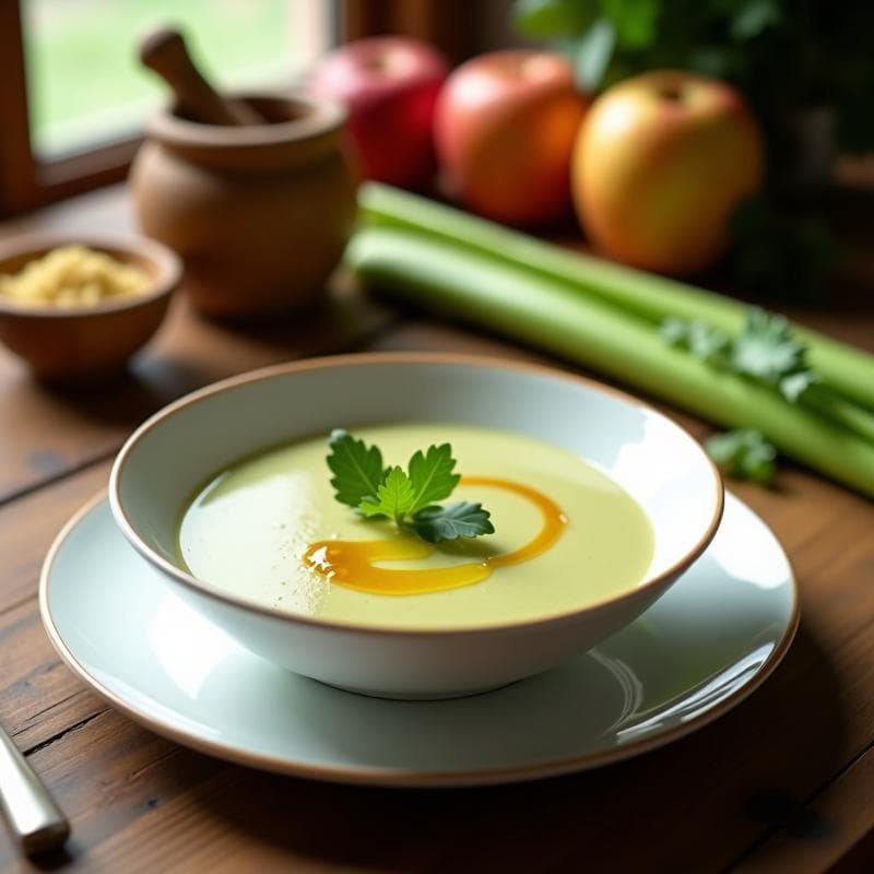 Crema de Apio y Manzana: Sopa en Olla Express con Toque de Nueces Moscadas