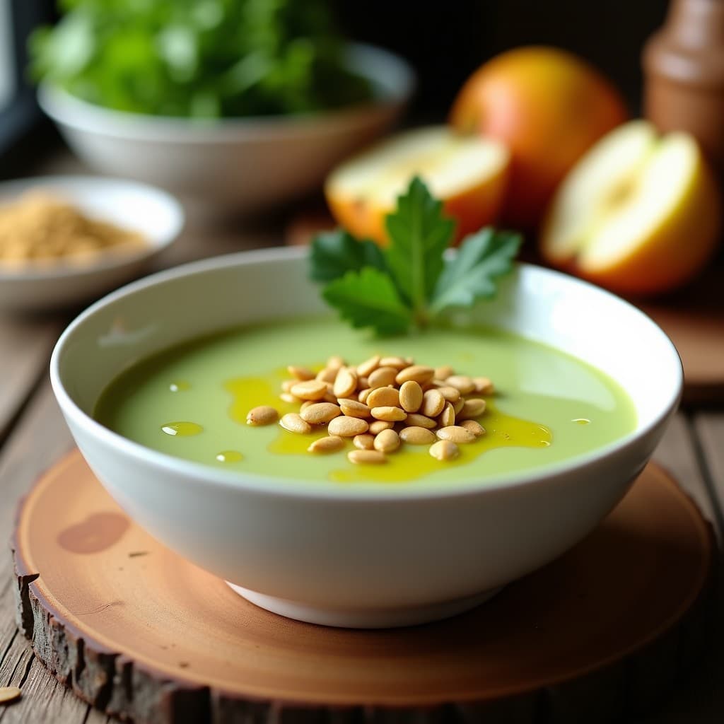 Crema de Apio y Manzana con Crujiente de Semillas de Girasol: Receta Vegana y Detox