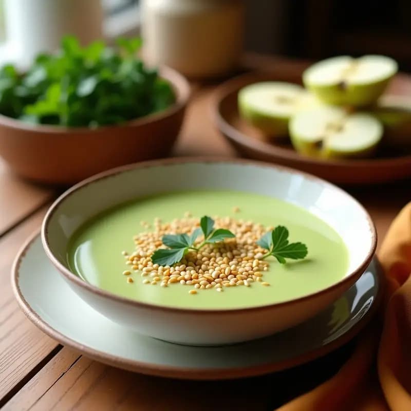 Crema de Apio Nabo y Manzana Verdes con Crujiente de Semillas: Receta temporada Otoñal Sin Lácteos