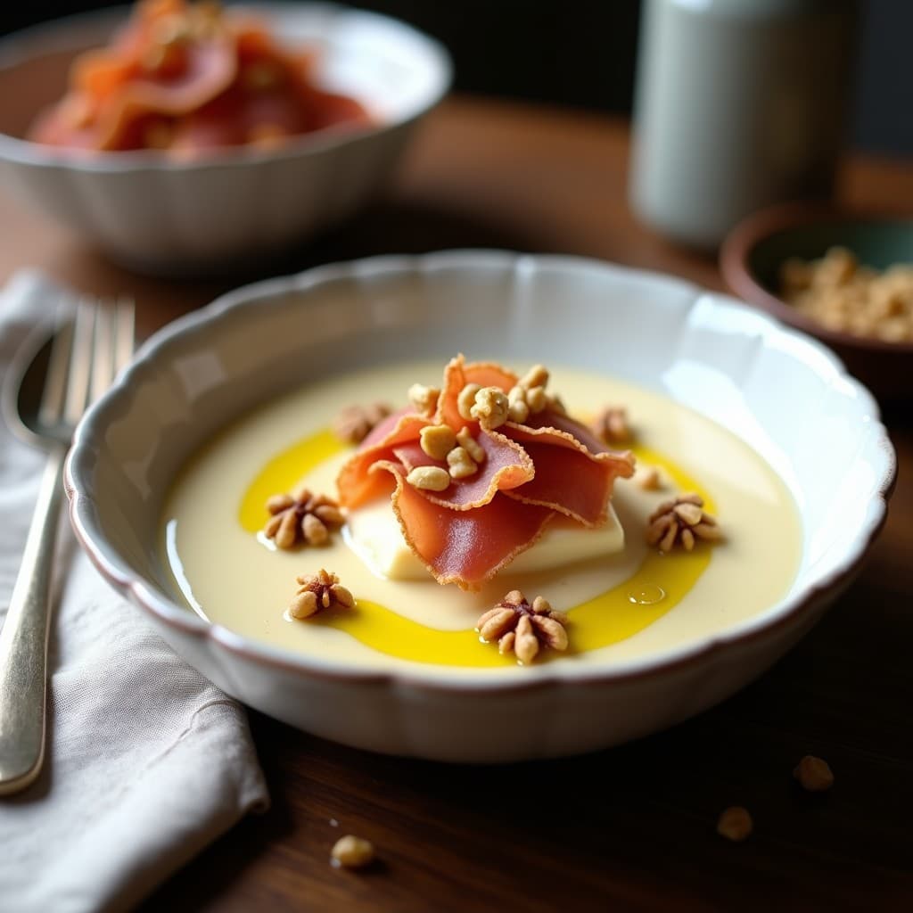 Crema de Apio Nabo y Nueces con Crujiente de Prosciutto: Receta Francesa en Thermomix en 25 Minutos