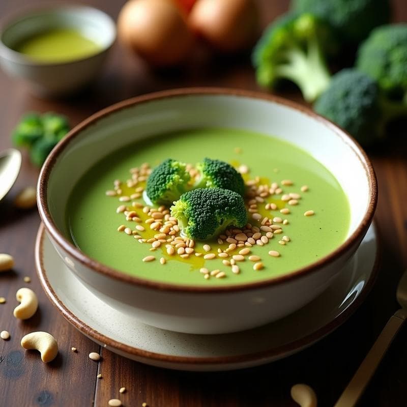 Crema de Brócoli y Anacardos con Crujiente de Semillas: Receta Vegana en Thermomix