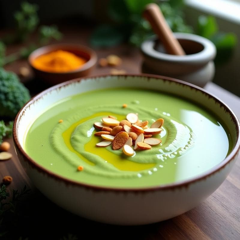Crema de Brócoli y Jengibre con Virutas de Almendra: Receta Desintoxicante en Airfryer y Sin Lactosa