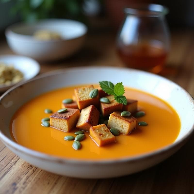 Crema de Calabaza y Café con Tofu Ahumado: Receta Vegana Gourmet en 25 Minutos