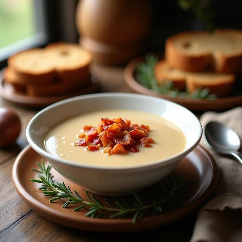 Crema de Castañas Asadas con Bacon Crujiente: Receta Alemana Reconfortante