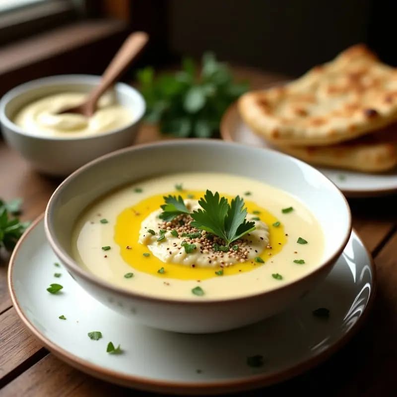 Crema de Coliflor con Ajo Asado y Toum: Receta Libanesa Keto y Sin Lácteos
