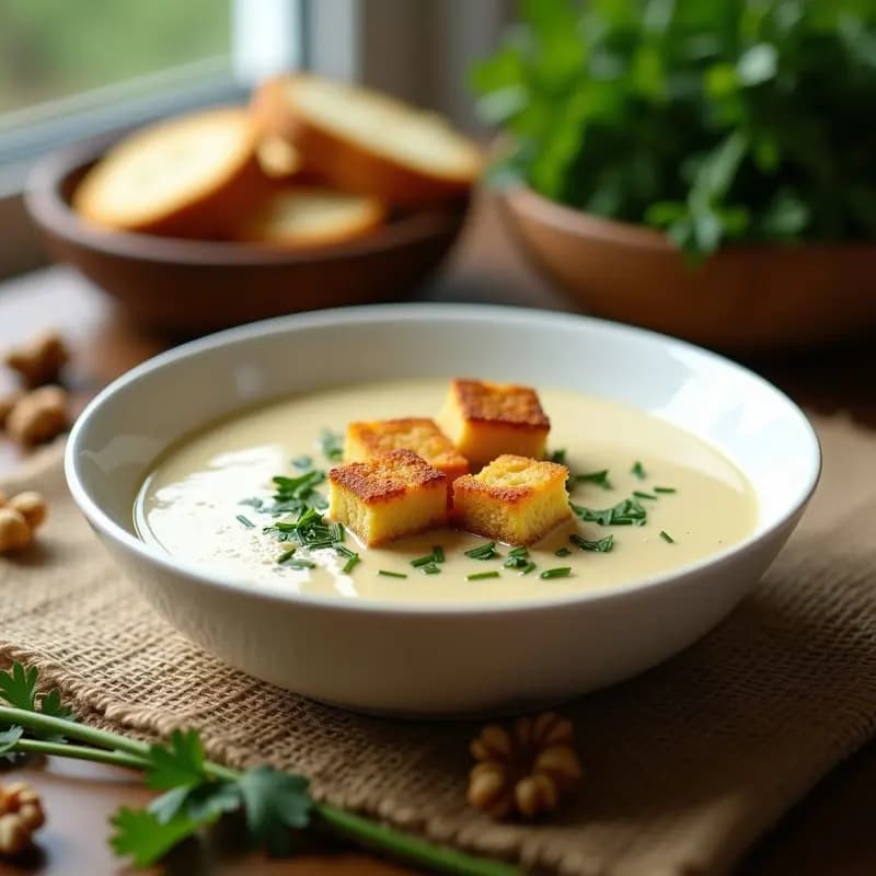 Crema de Espárragos Blancos y Ajo Negro con Crutones de Pan de Espelta: Receta de Primavera