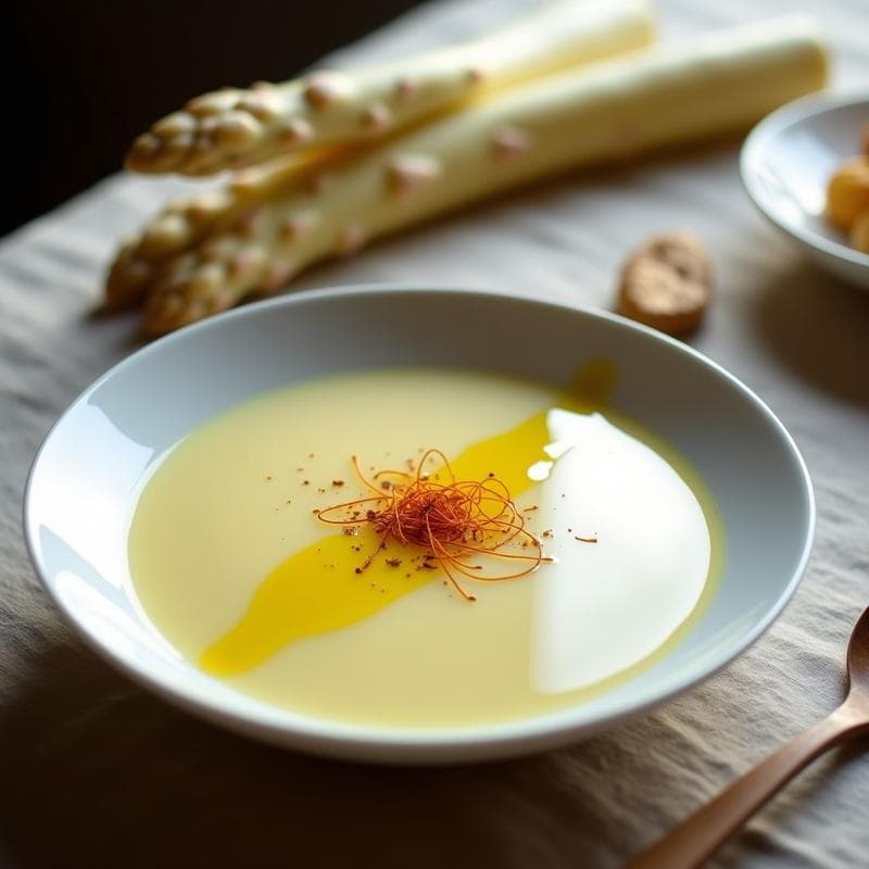 Crema Fría de Espárragos Blancos y Azafrán: Receta Española en Thermomix Sin Cocción