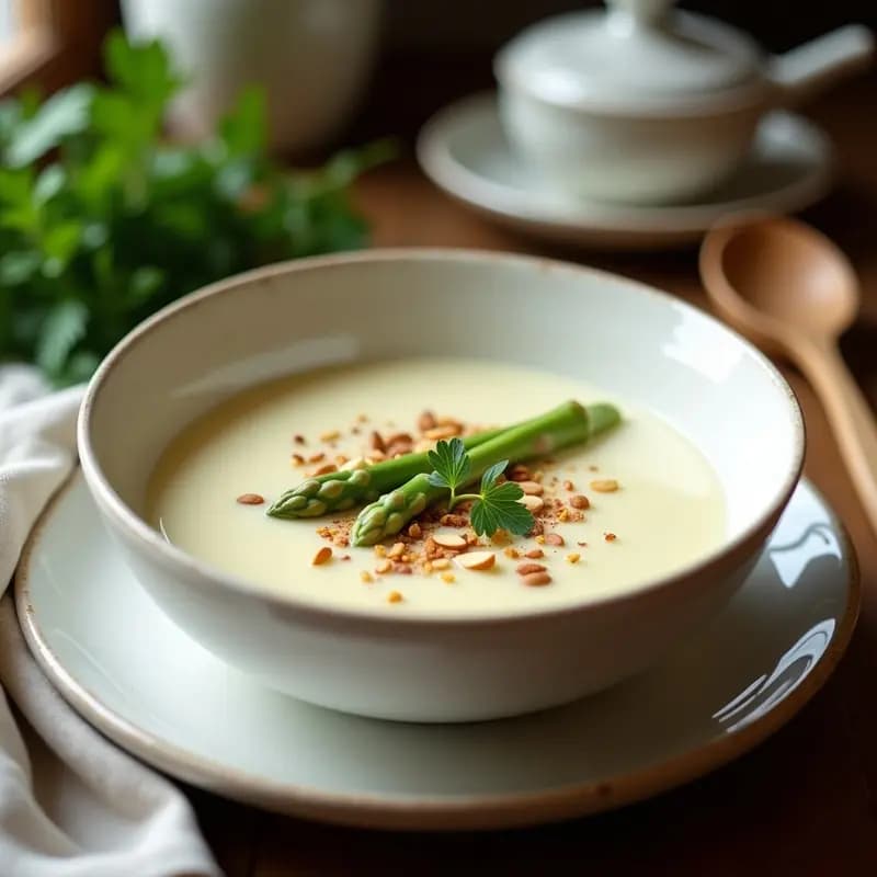 Crema de Espárragos Blanco y Almendras: Receta Francesa Vegana y Sin Lácteos