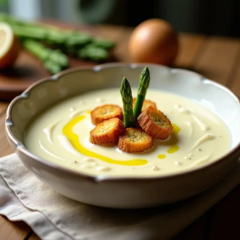 Crema de Espárragos Blancos y Avena con Croutons de Centeno: Receta Alemana en Thermomix