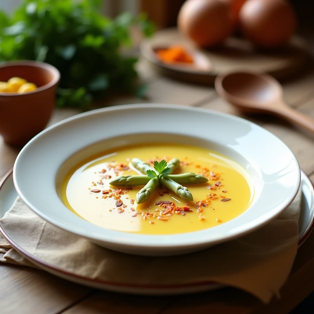 Crema de Espárragos Blancos y Azafrán con Virutas de Almendra: Receta Española Sin Lactosa