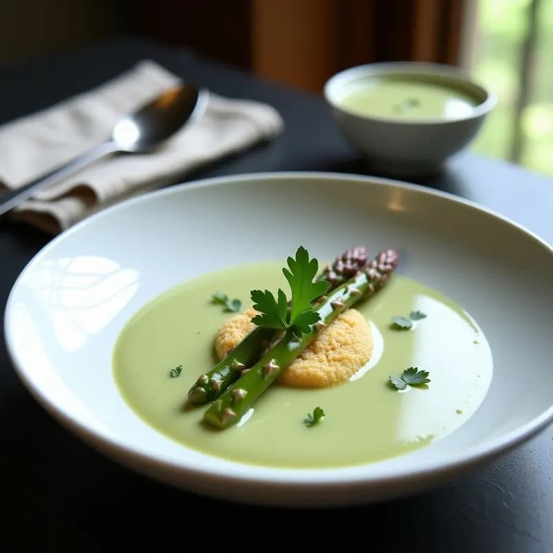 Crema de Espárragos Blancos con Espuma de Vinagre de Manzana: Receta Francesa Gourmet
