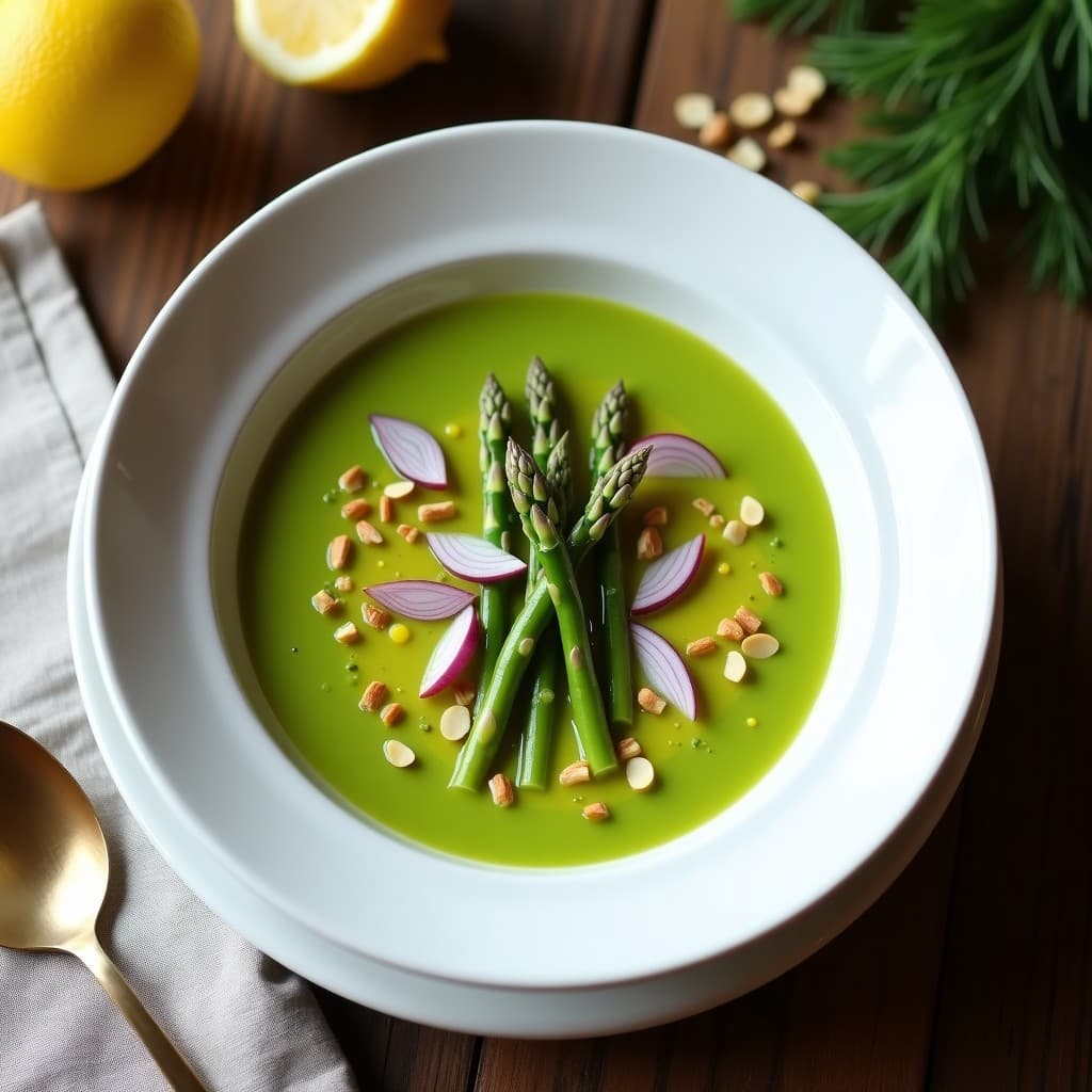 Crema Fría de Espárragos Trinidad con Vinagreta de Limón y Eneldo: Receta Sin Cocción
