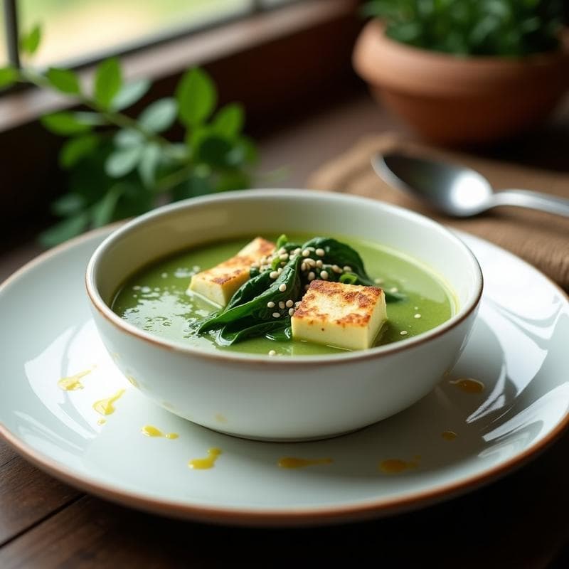 Crema de Espinacas con Tofu de Seda: Receta Estofada Alta en Hierro y Proteína