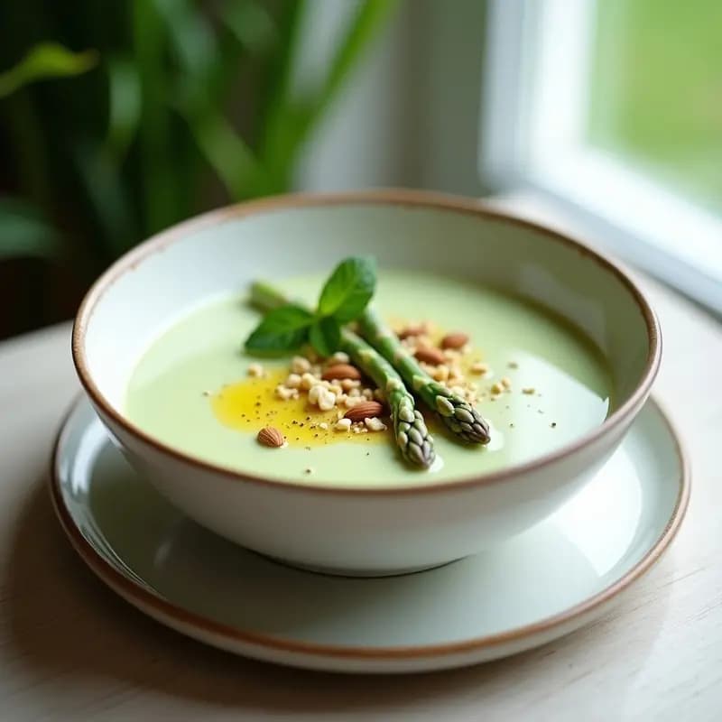 Crema Fría de Espárragos Blancos con Almendras: Receta Elegante y Sin Lácteos en 20 Minutos