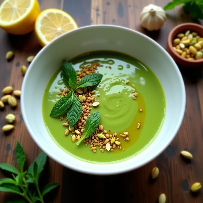 Crema Fría de Guisantes y Espinacas con Aceite de Pistacho: Receta Keto en Thermomix