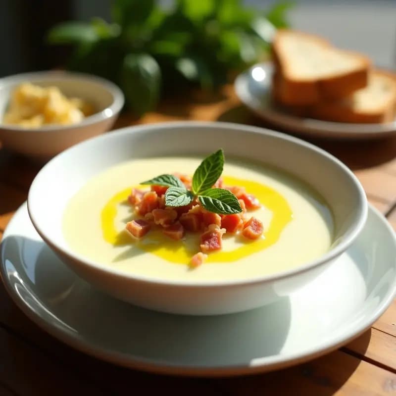 Crema Fría de Palmito: Receta Refrescante con Crujientes de Jamón en 15 Minutos