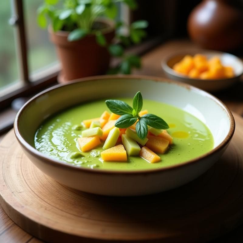 Crema Fría de Pepino y Aguacate con Virutas de Almendra: Gazpacho Verde Keto y Sin Lácteos